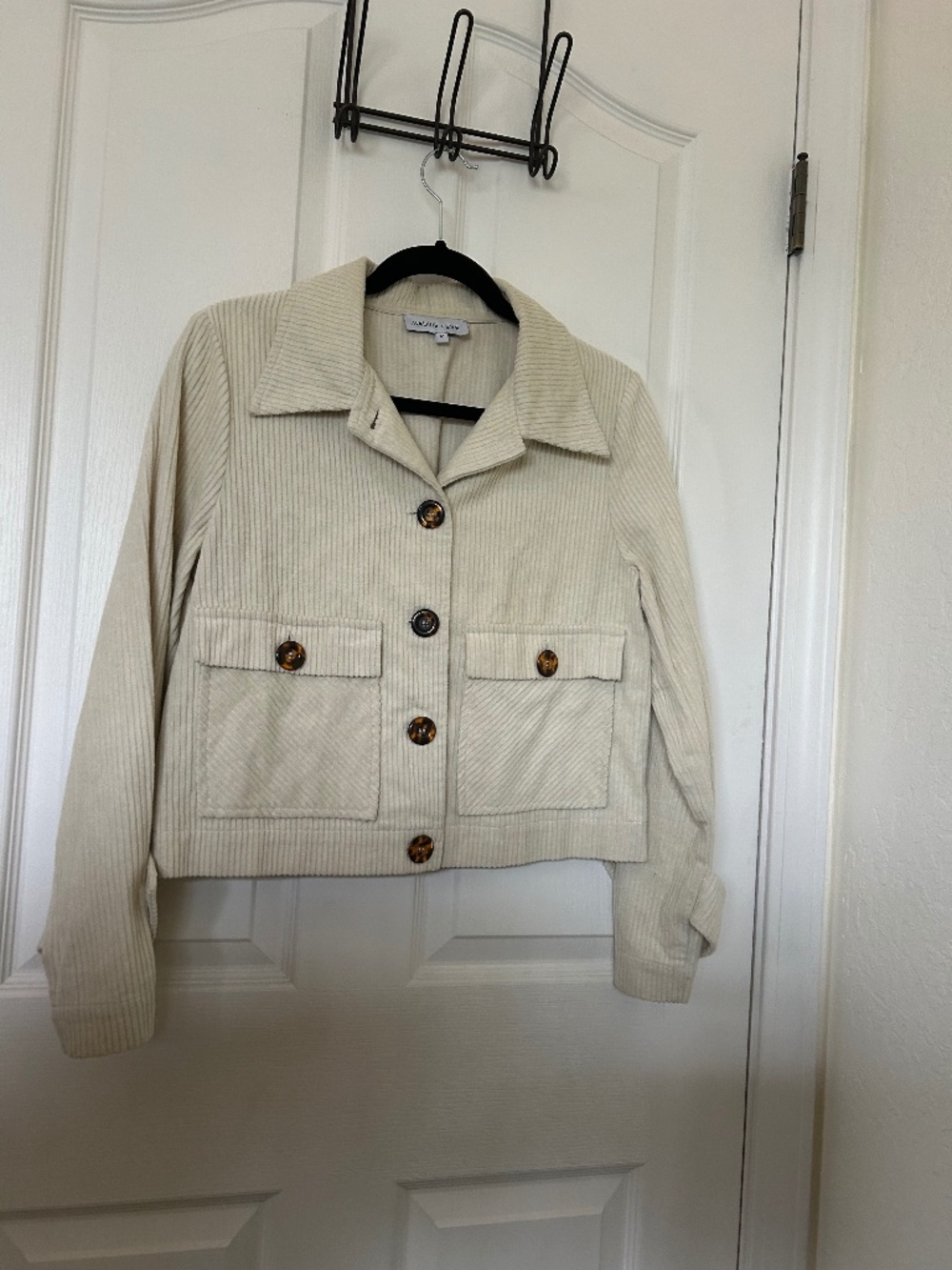 Cotton Corduroy Cropped Ivory Jacket